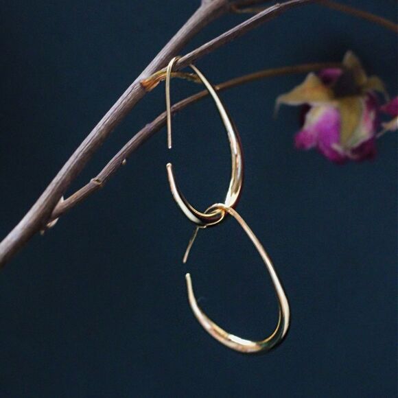 18K Gold Water Drop Hoop Earrings - Picture 7 of 11